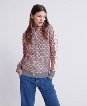 Superdry Modern Coral Label Monogram Funnel Track Női Pulóver Narancssárga/Szürke | EGATY6910